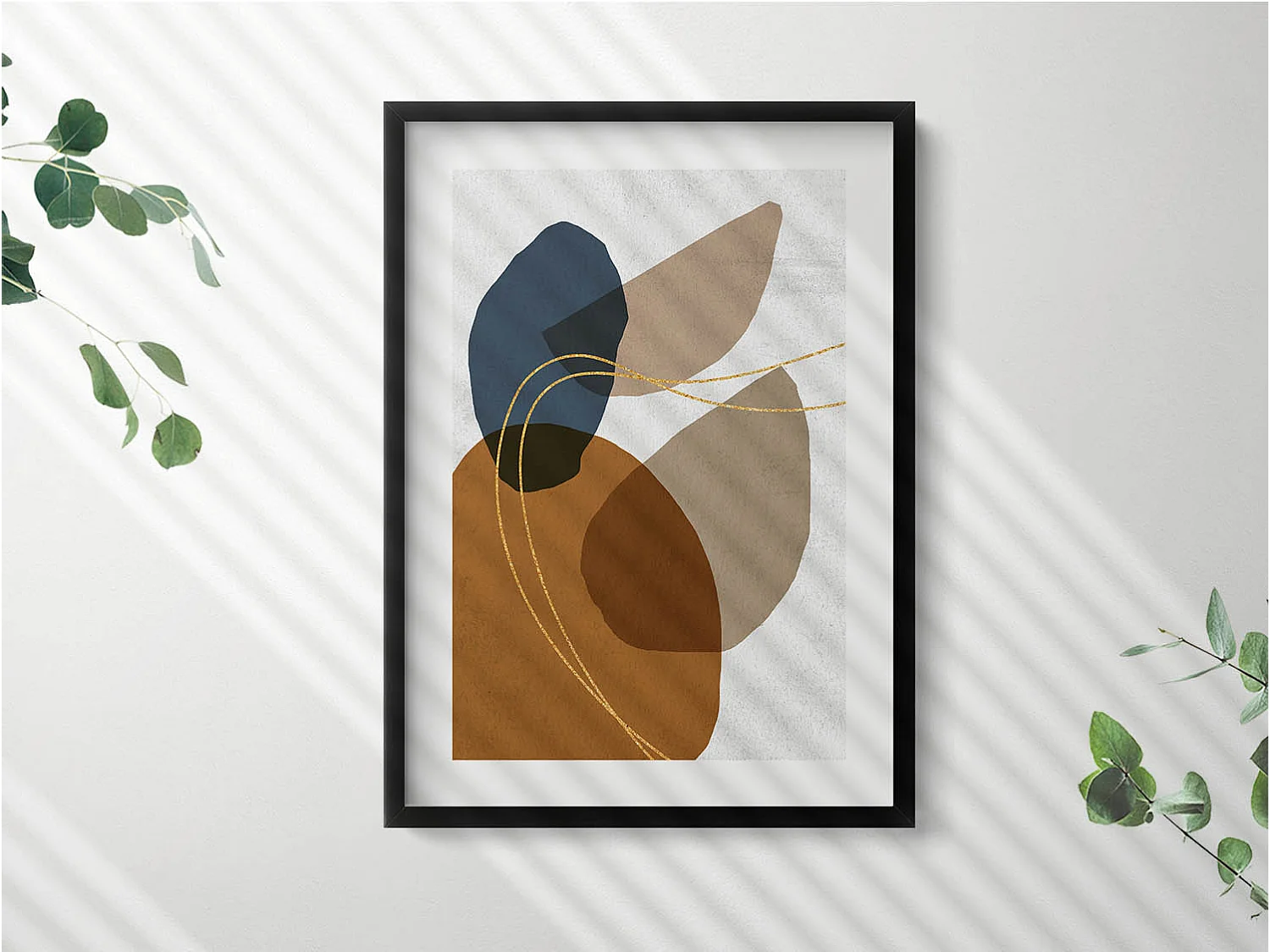 Dekoratives Gemälde mit schwarzem Rahmen, abstrakte böhmische Komposition 50 x 70 cm – perfekt für das Wohn- oder Schlafzimmer