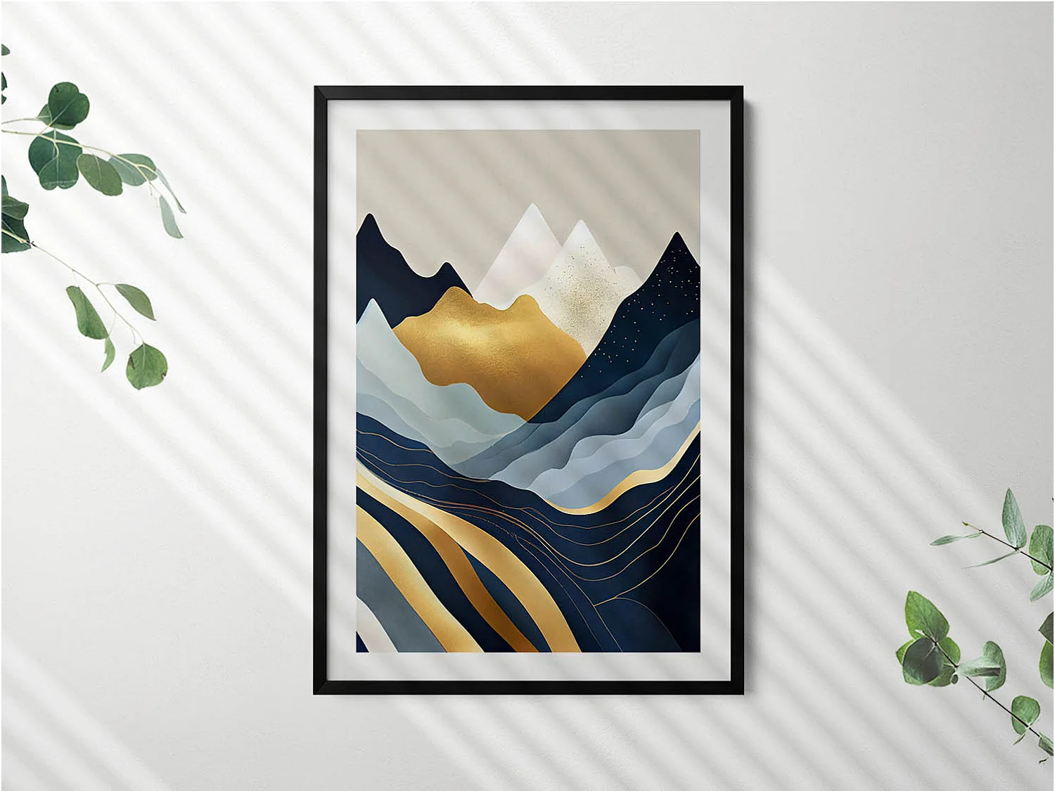 Dekoratives Gemälde mit schwarzem Rahmen, Abstrakte Berge 70 x 100 cm – Perfekt für das Wohn- oder Schlafzimmer