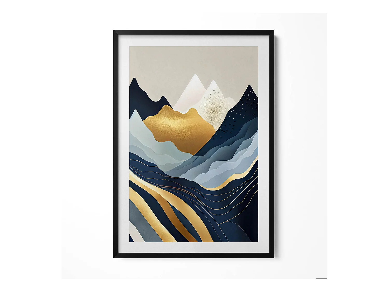 Tableau décoratif avec cadre noir, Montagnes abstraites 70 x 100 cm– Parfait pour le salon ou la chambre