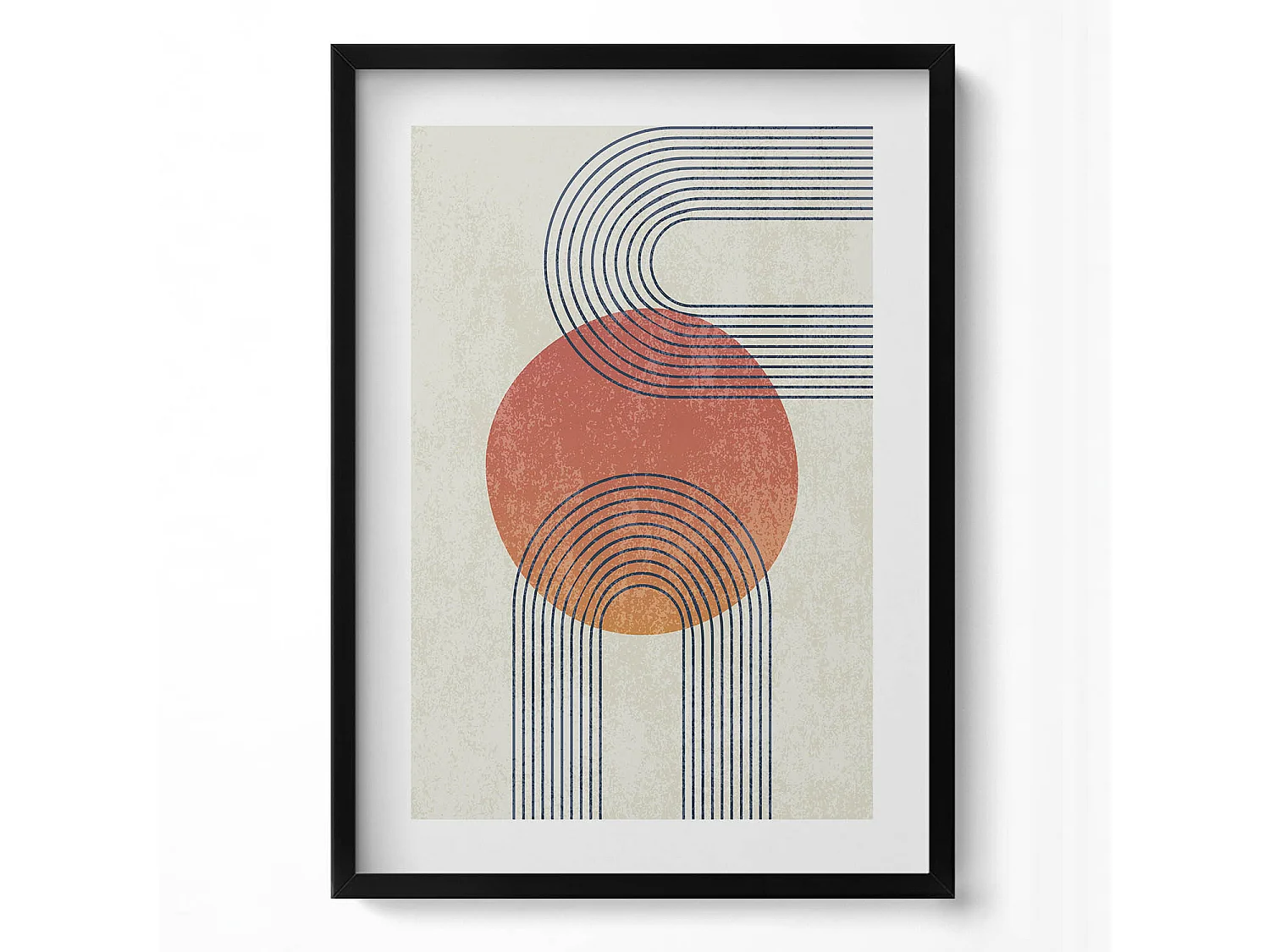 Dekoratives Gemälde mit schwarzem Rahmen, Linien und Kreis moderner Kunst 50 x 70 cm – Perfekt für das Wohn- oder Schlafzimmer