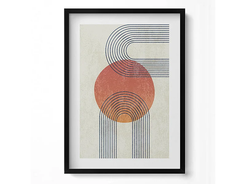 Dekoratives Gemälde mit schwarzem Rahmen, Linien und Kreis moderner Kunst 50 x 70 cm – Perfekt für das Wohn- oder Schlafzimmer