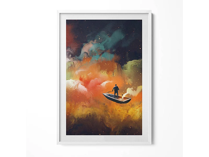 Dekoratives Gemälde mit weißem Rahmen, Eine abstrakte Vorstellung vom Erwachsenenleben 70 x 100 cm – Perfekt für das Wohn- oder Schlafzimmer