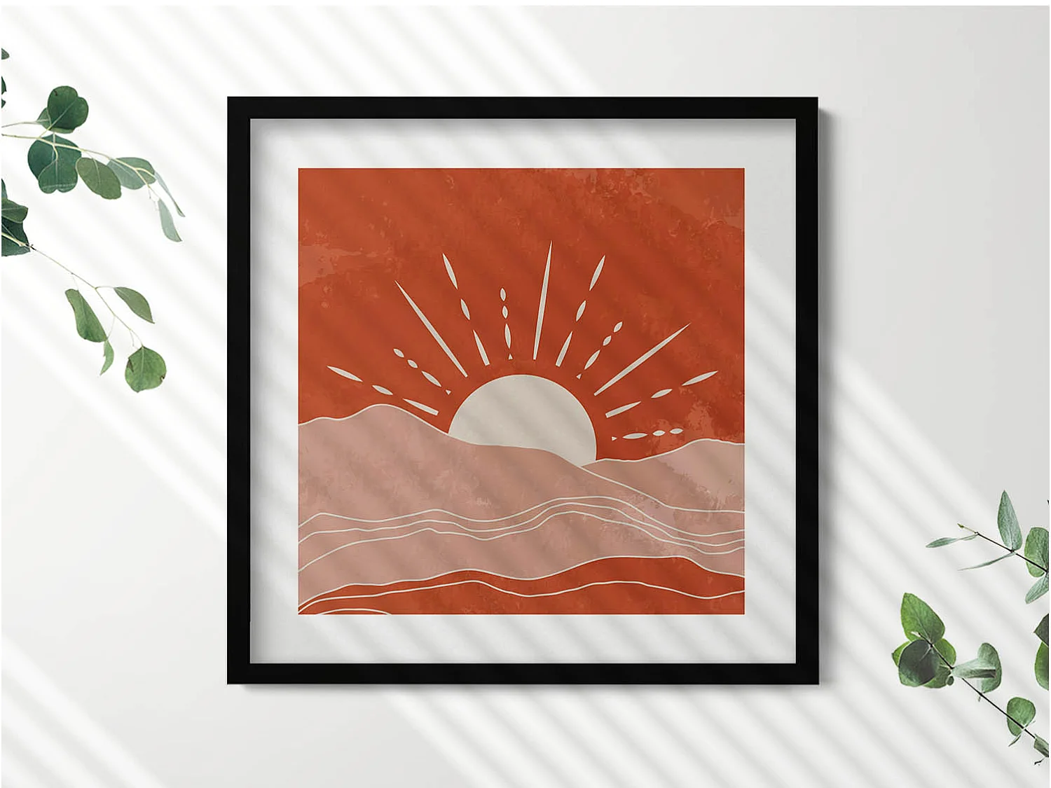 Dekoratives Gemälde mit schwarzem Rahmen, abstrakte böhmische Komposition 50 x 50 cm – perfekt für das Wohn- oder Schlafzimmer