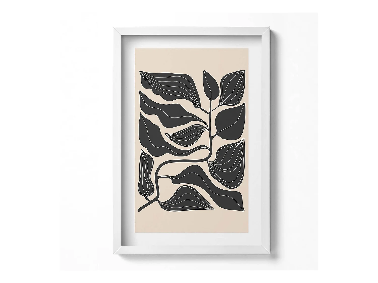 Tableau décoratif avec cadre blanc, Plantes minimalistes 40 x 60 cm– Parfait pour le salon ou la chambre