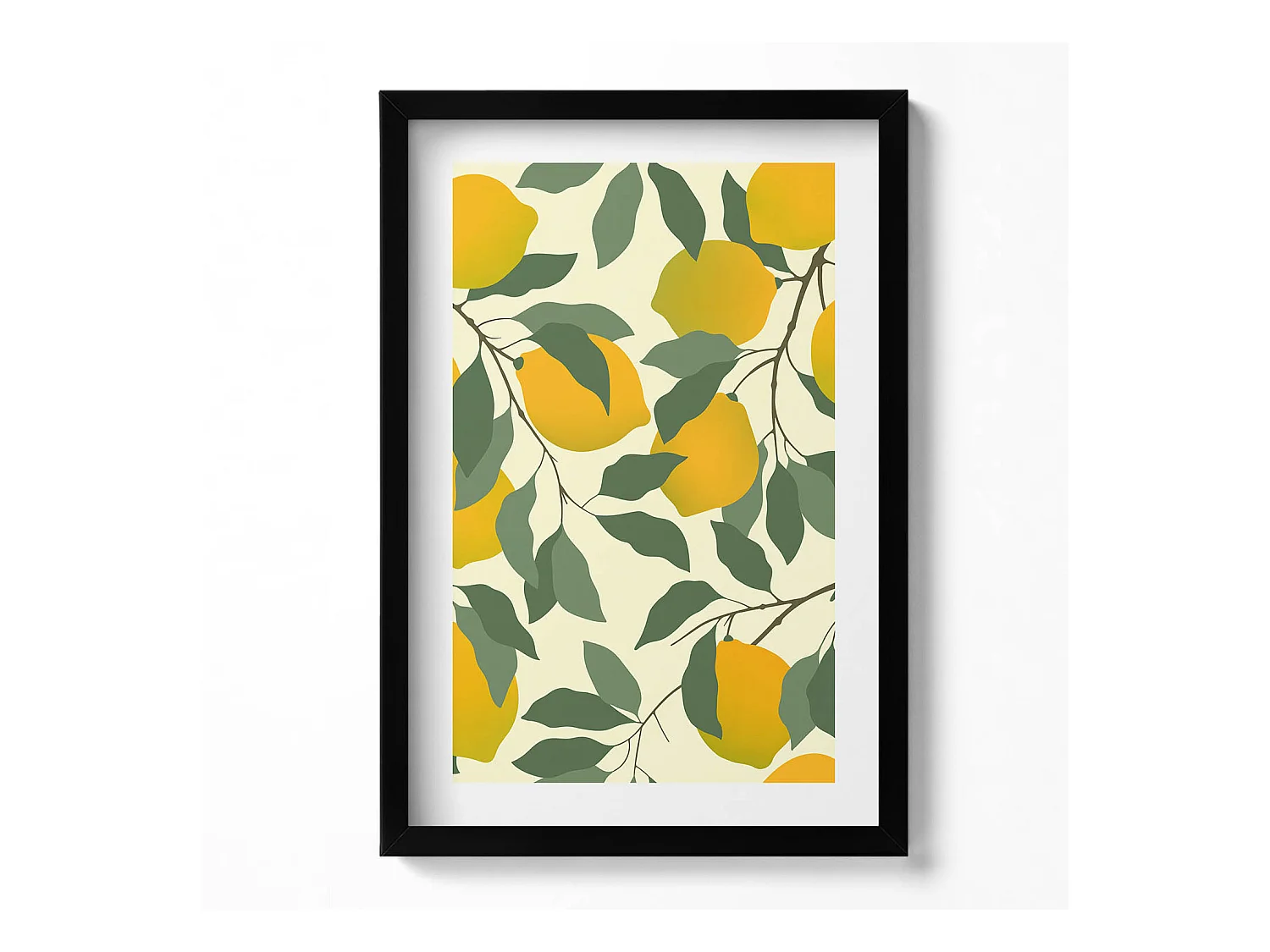 Tableau décoratif avec cadre noir, Illustration de citrons 40 x 60 cm– Parfait pour le salon ou la chambre