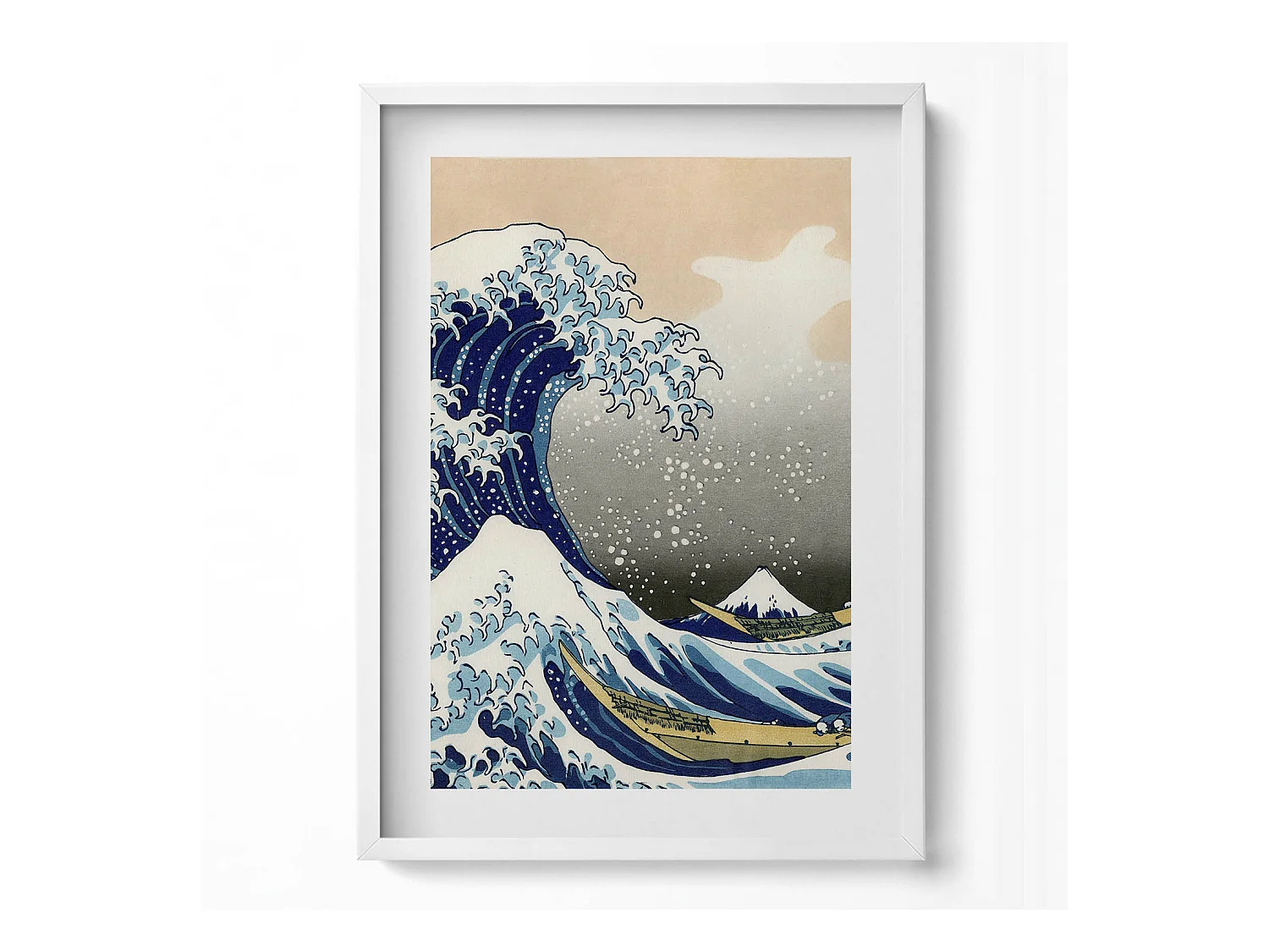 Tableau décoratif avec cadre blanc, Grosse vague à Kanagawa 50 x 70 cm– Parfait pour le salon ou la chambre