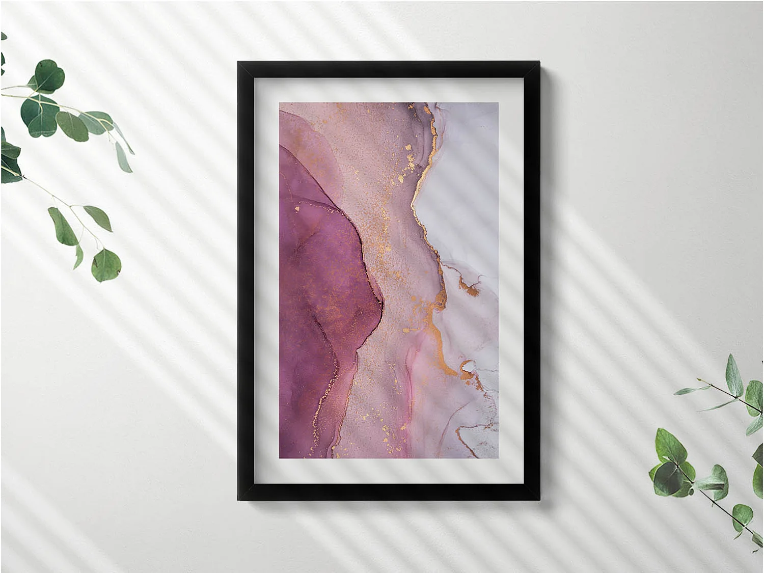 Tableau décoratif avec cadre noir, Abstraction fluide et délicate 40 x 60 cm– Parfait pour le salon ou la chambre