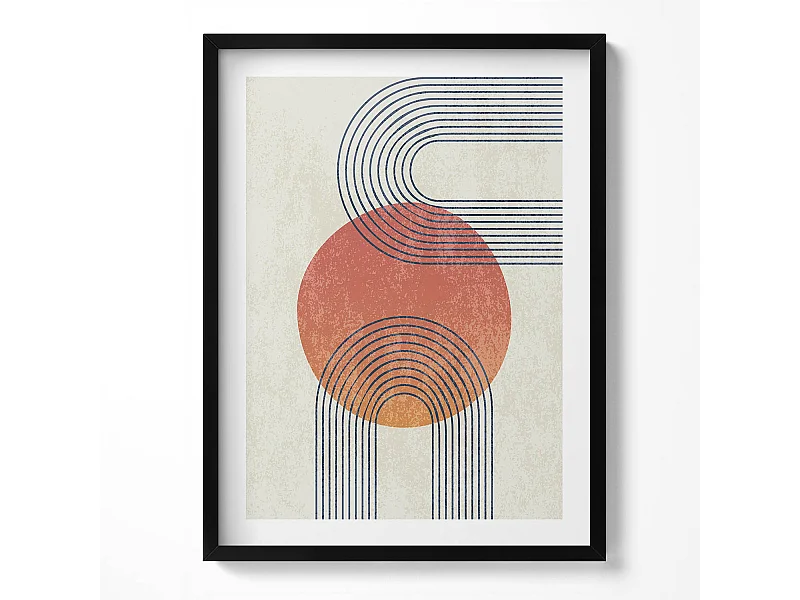 Decoratief schilderij met zwarte lijst, Lijnen en cirkel van moderne kunst 60 x 80 cm – Perfect voor de woon- of slaapkamer