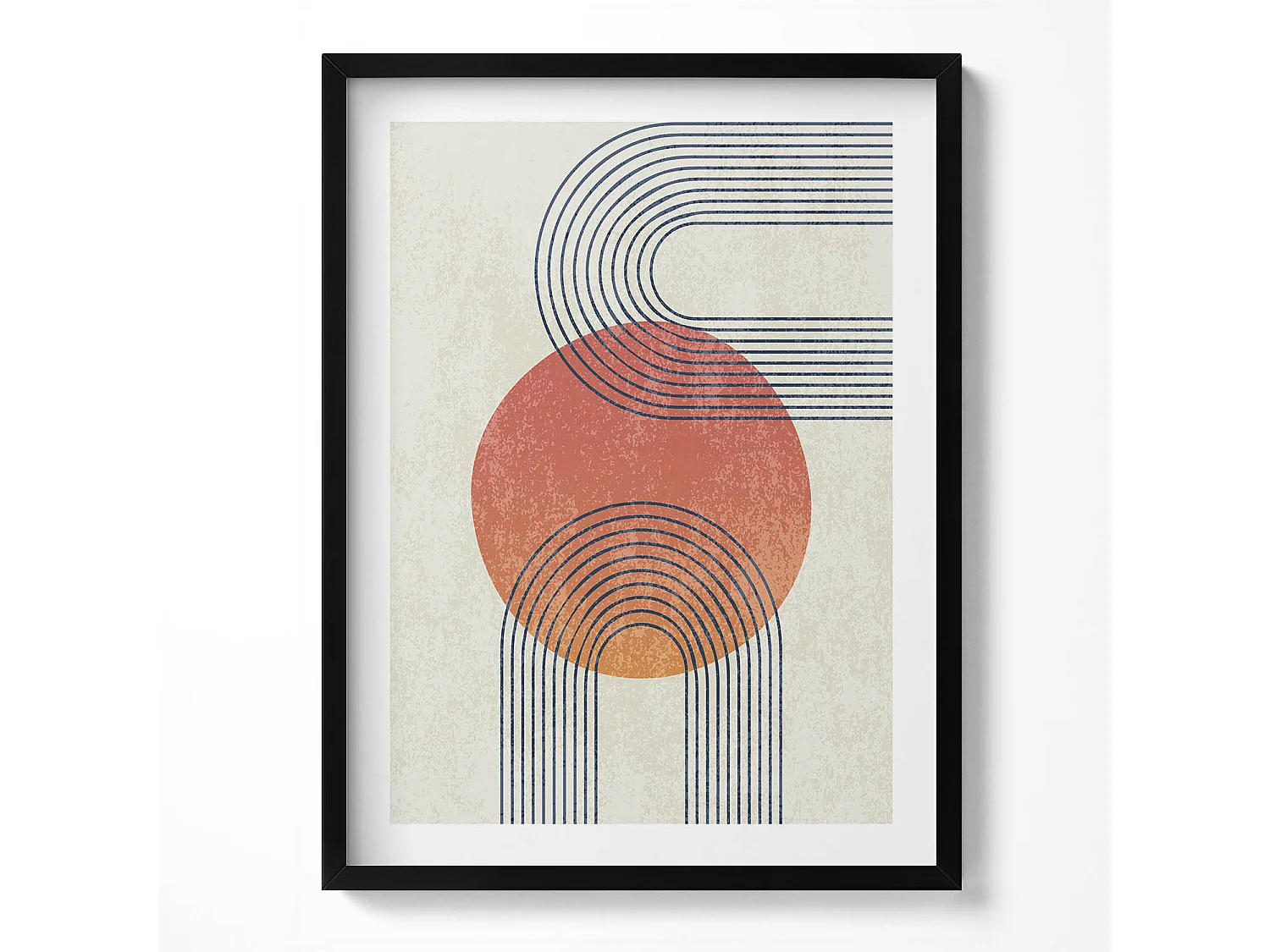 Dekoratives Gemälde mit schwarzem Rahmen, Linien und Kreis moderner Kunst 60 x 80 cm – Perfekt für das Wohn- oder Schlafzimmer