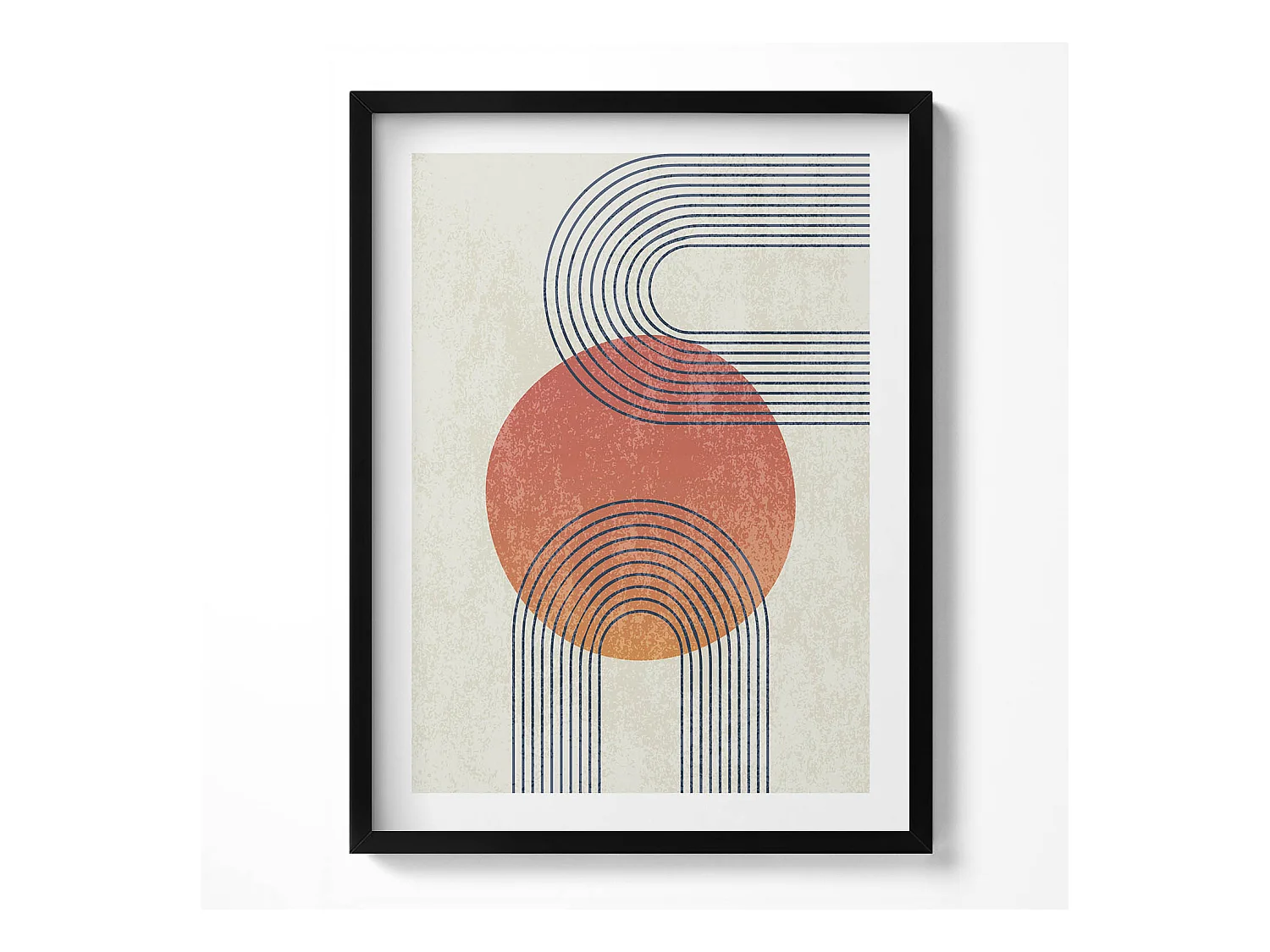 Tableau décoratif avec cadre noir, Lignes et cercle d'art moderne 60 x 80 cm– Parfait pour le salon ou la chambre