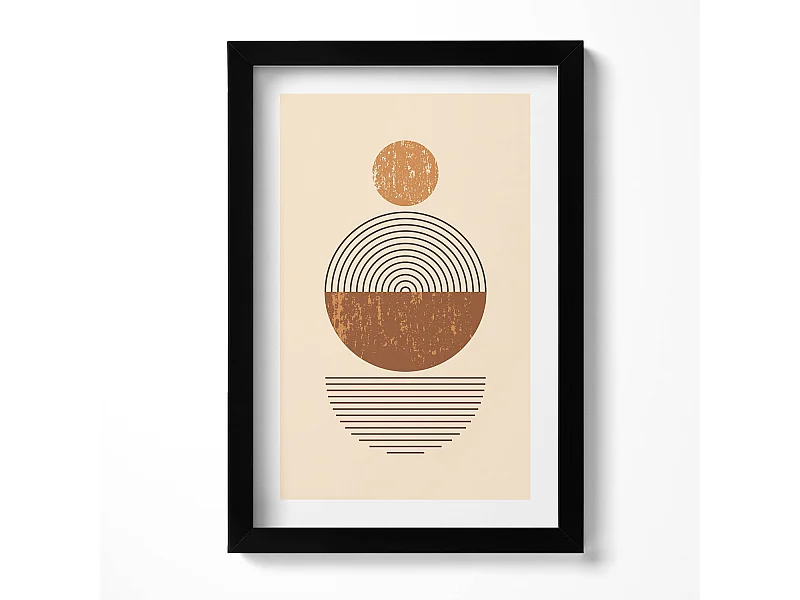 Dekoratives Gemälde mit schwarzem Rahmen, goldenen Reflexen und böhmischen Abstraktionen 20 x 30 cm – Perfekt für das Wohn- oder Schlafzimmer