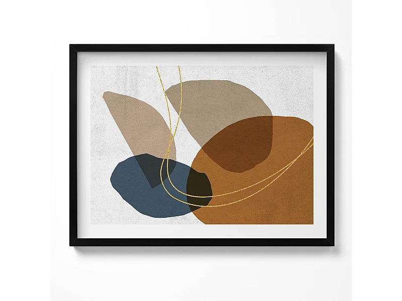 Decoratief schilderij met zwarte lijst, abstracte bohemien compositie 80 x 60 cm – Perfect voor de woon- of slaapkamer