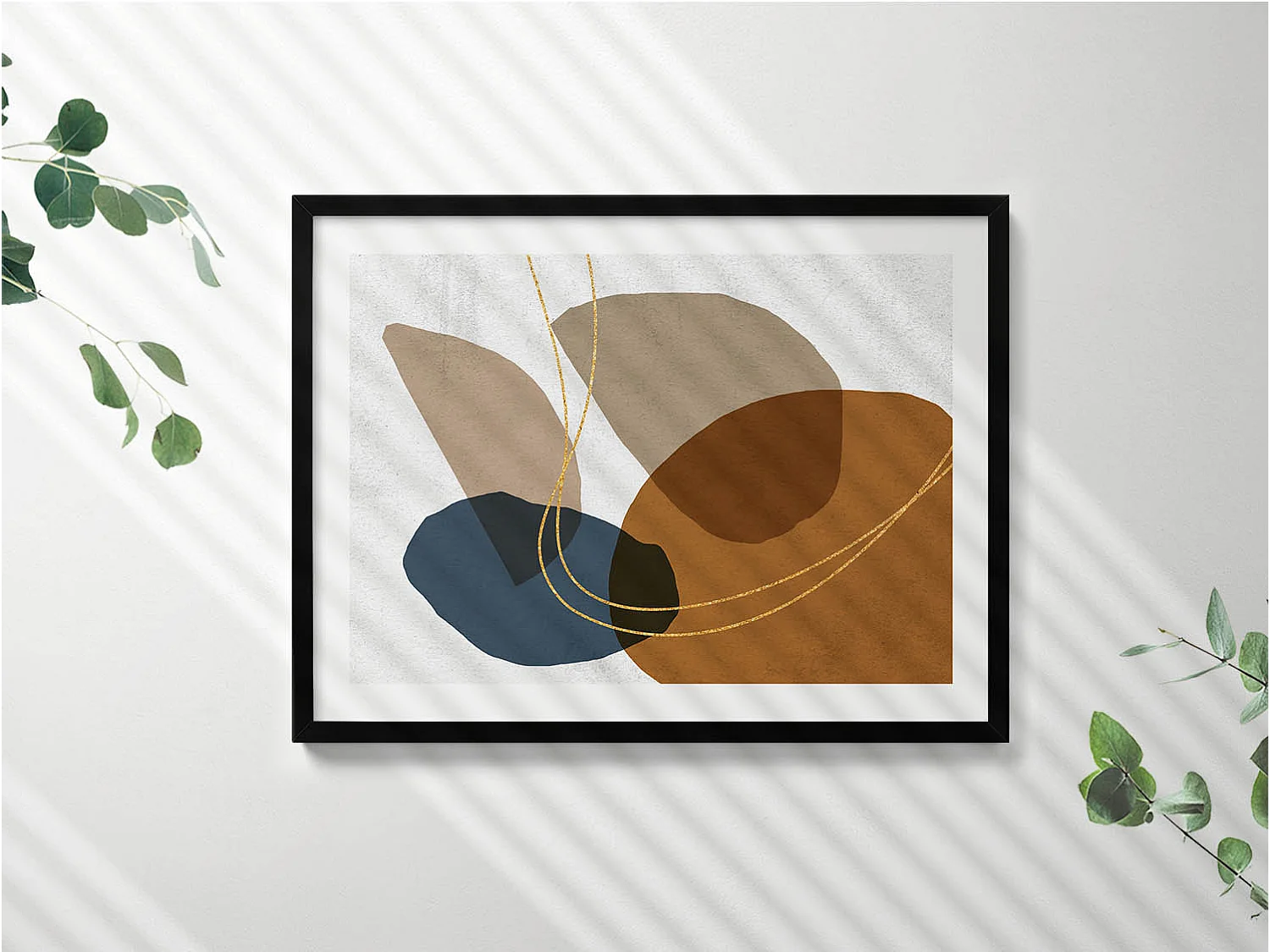 Dekoratives Gemälde mit schwarzem Rahmen, abstrakte böhmische Komposition 80 x 60 cm – perfekt für das Wohn- oder Schlafzimmer