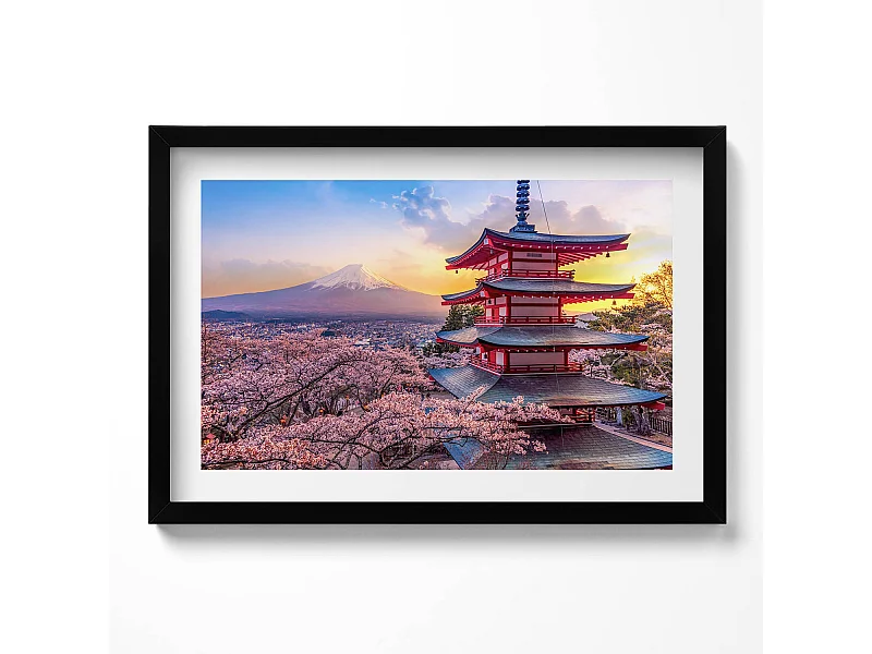 Dekoratives Gemälde mit schwarzem Rahmen, japanische Konstruktion 60 x 40 cm – Perfekt für das Wohn- oder Schlafzimmer