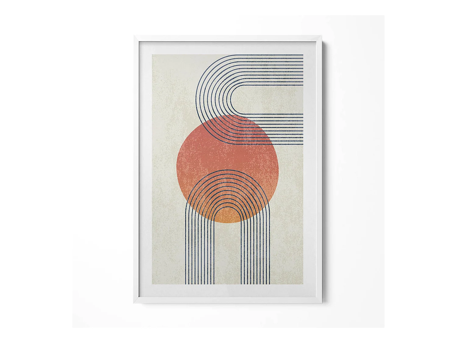 Tableau décoratif avec cadre blanc, Lignes et cercle d'art moderne 70 x 100 cm– Parfait pour le salon ou la chambre