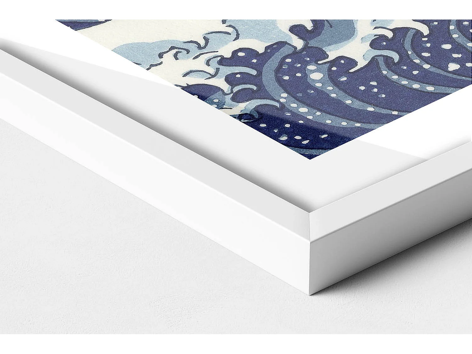 Tableau décoratif avec cadre blanc, Grosse vague à Kanagawa 80 x 60 cm– Parfait pour le salon ou la chambre