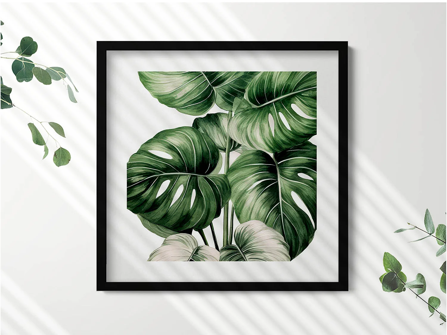 Cuadro decorativo con marco negro, Naturaleza bohemia con cereales 50 x 50 cm - Perfecto para el salón o el dormitorio