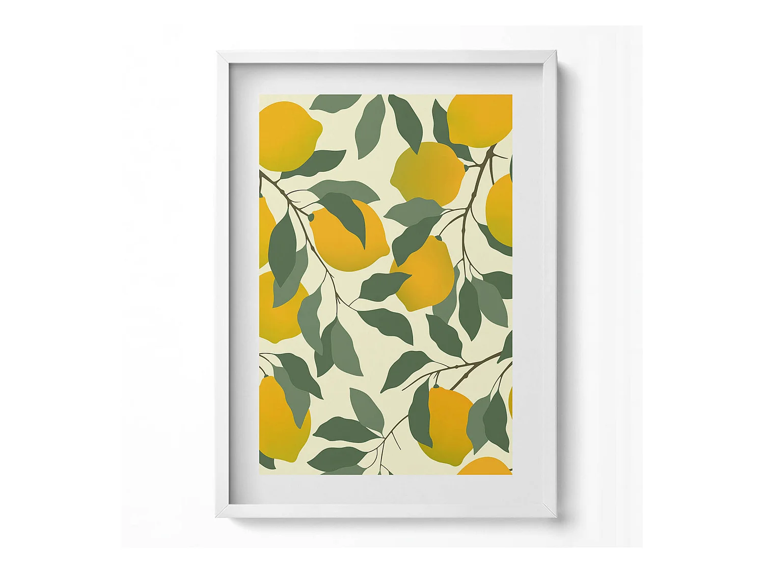 Tableau décoratif avec cadre blanc, Illustration de citrons 50 x 70 cm– Parfait pour le salon ou la chambre
