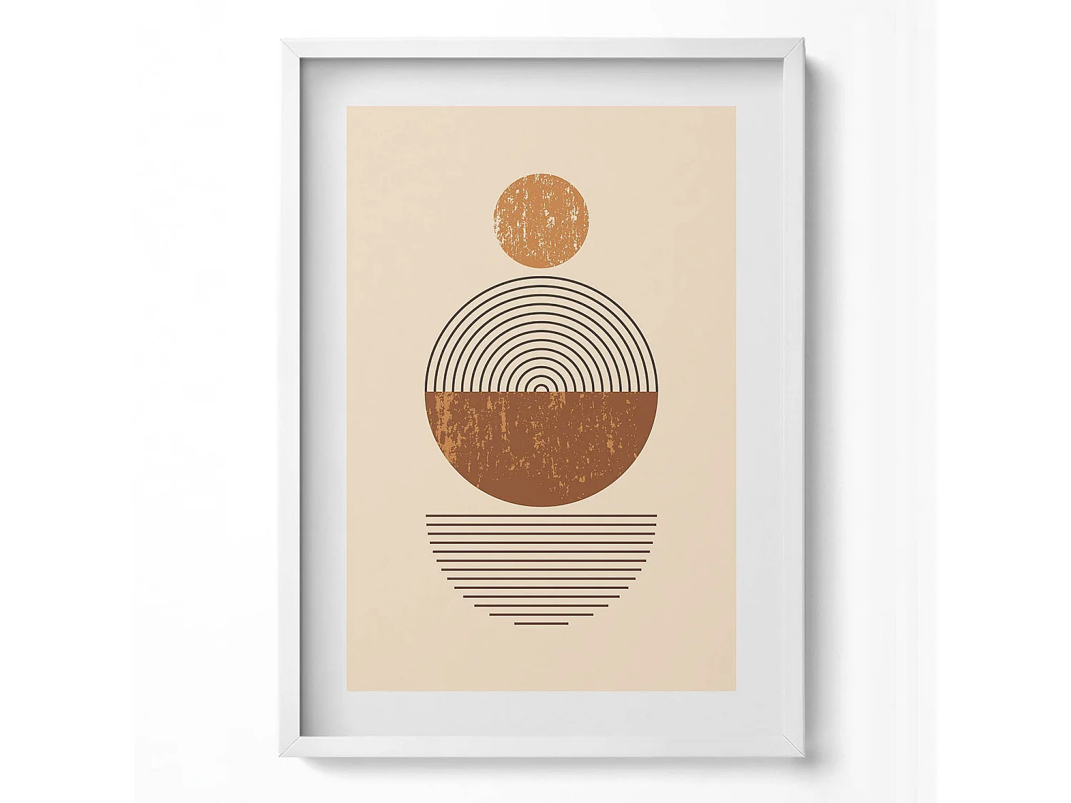 Dekoratives Gemälde mit weißem Rahmen, geometrische Kunst im Bohème-Stil 50 x 70 cm – perfekt für das Wohn- oder Schlafzimmer