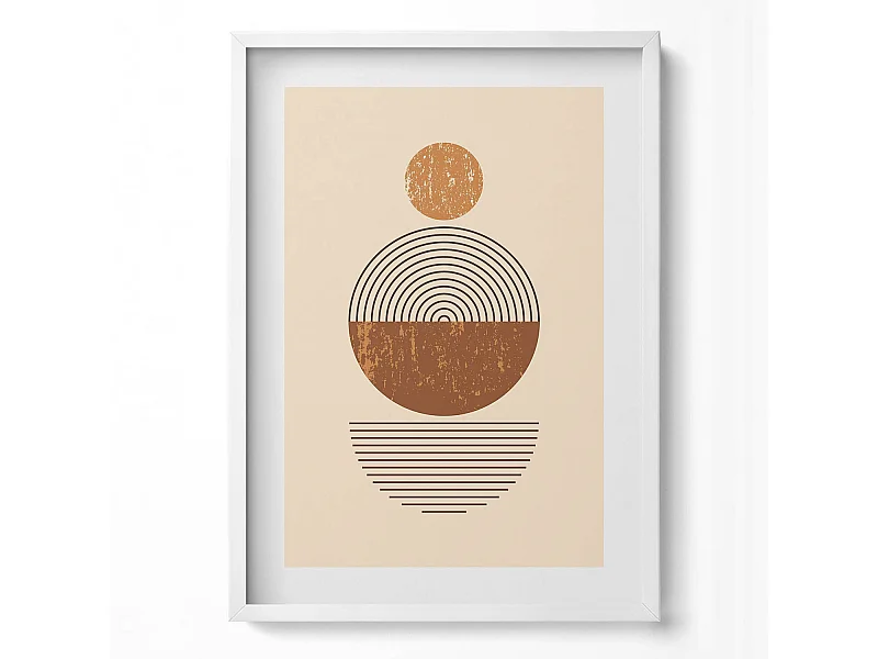 Dekoratives Gemälde mit weißem Rahmen, geometrische Kunst im Bohème-Stil 50 x 70 cm – perfekt für das Wohn- oder Schlafzimmer