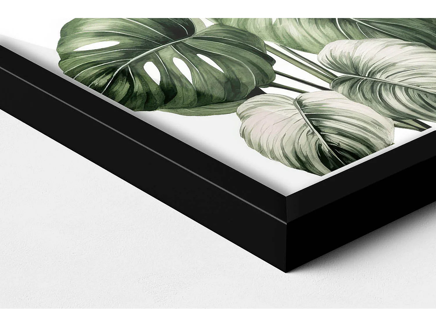 Tableau décoratif avec cadre noir, Feuilles de monstera peintes 20 x 30 cm – Parfait pour le salon ou la chambre