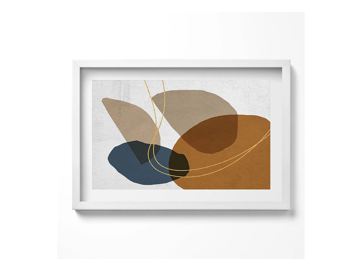 Tableau décoratif avec cadre blanc, Composition bohème abstraite 60 x 40 cm– Parfait pour le salon ou la chambre