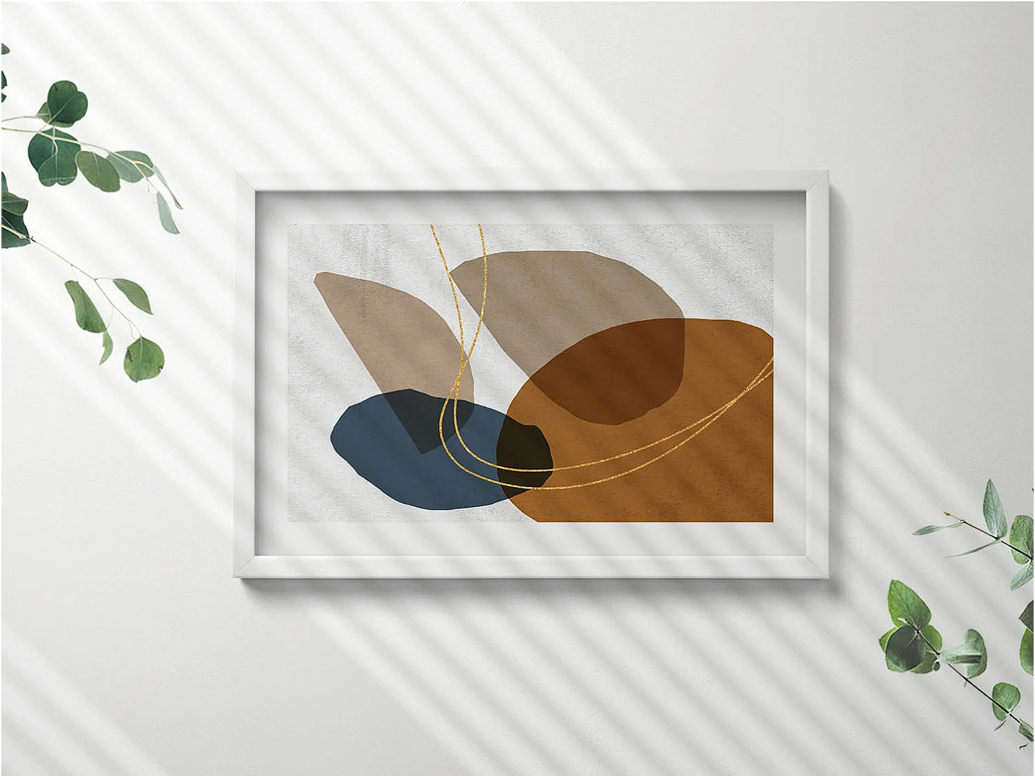 Dekoratives Gemälde mit weißem Rahmen, abstrakte böhmische Komposition 60 x 40 cm – perfekt für das Wohn- oder Schlafzimmer