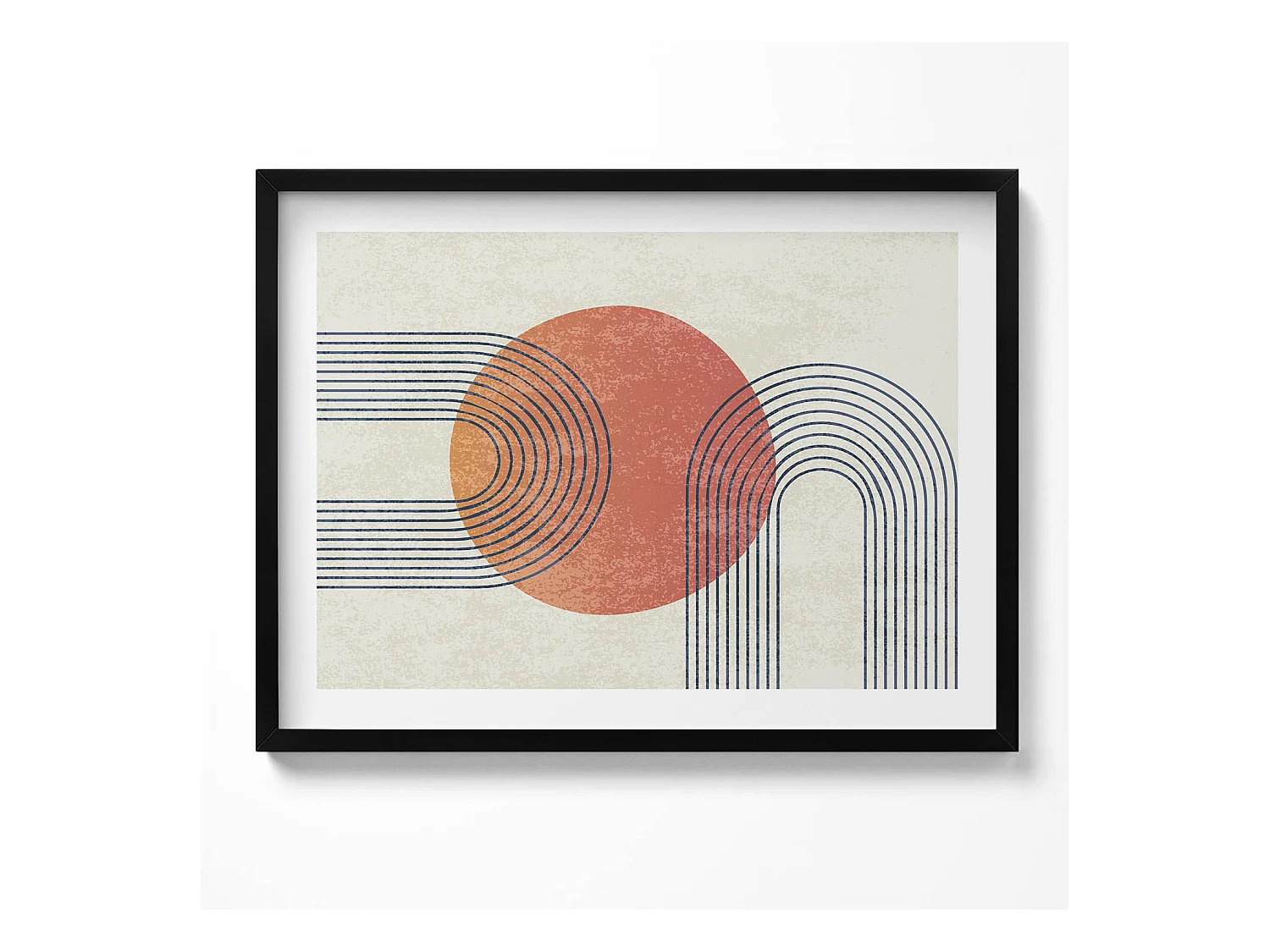 Tableau décoratif avec cadre noir, Lignes et cercle d'art moderne 80 x 60 cm– Parfait pour le salon ou la chambre