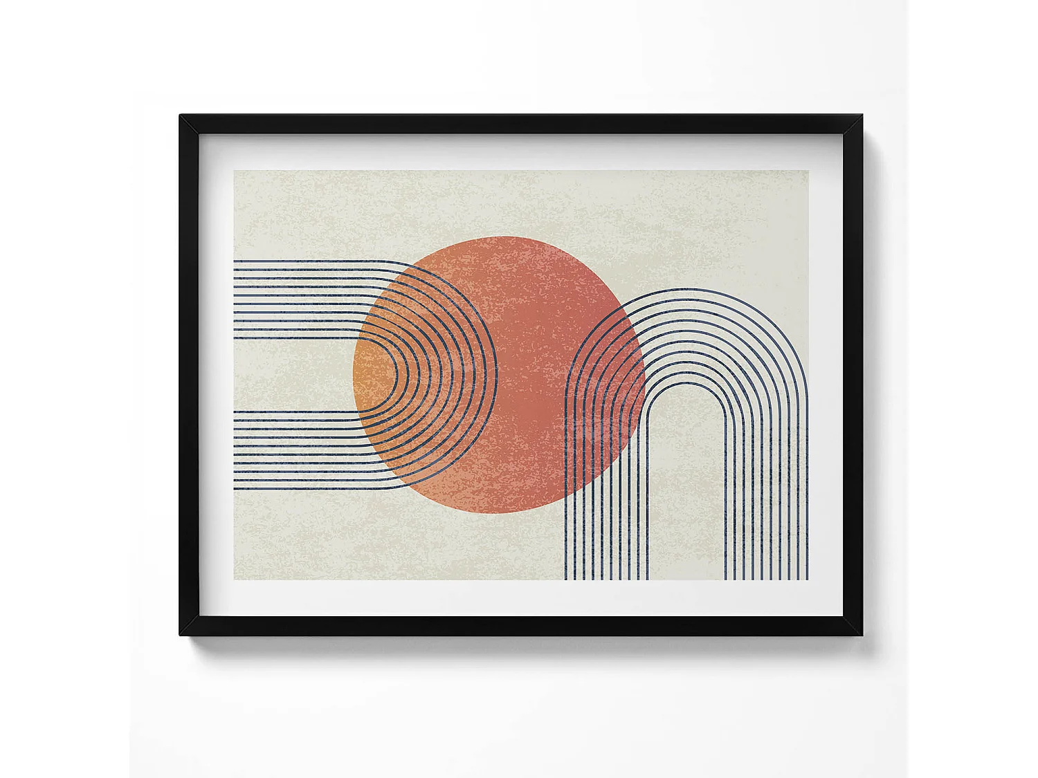 Dekoratives Gemälde mit schwarzem Rahmen, Linien und Kreis moderner Kunst 80 x 60 cm – Perfekt für das Wohn- oder Schlafzimmer