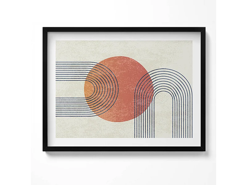 Dekoratives Gemälde mit schwarzem Rahmen, Linien und Kreis moderner Kunst 80 x 60 cm – Perfekt für das Wohn- oder Schlafzimmer