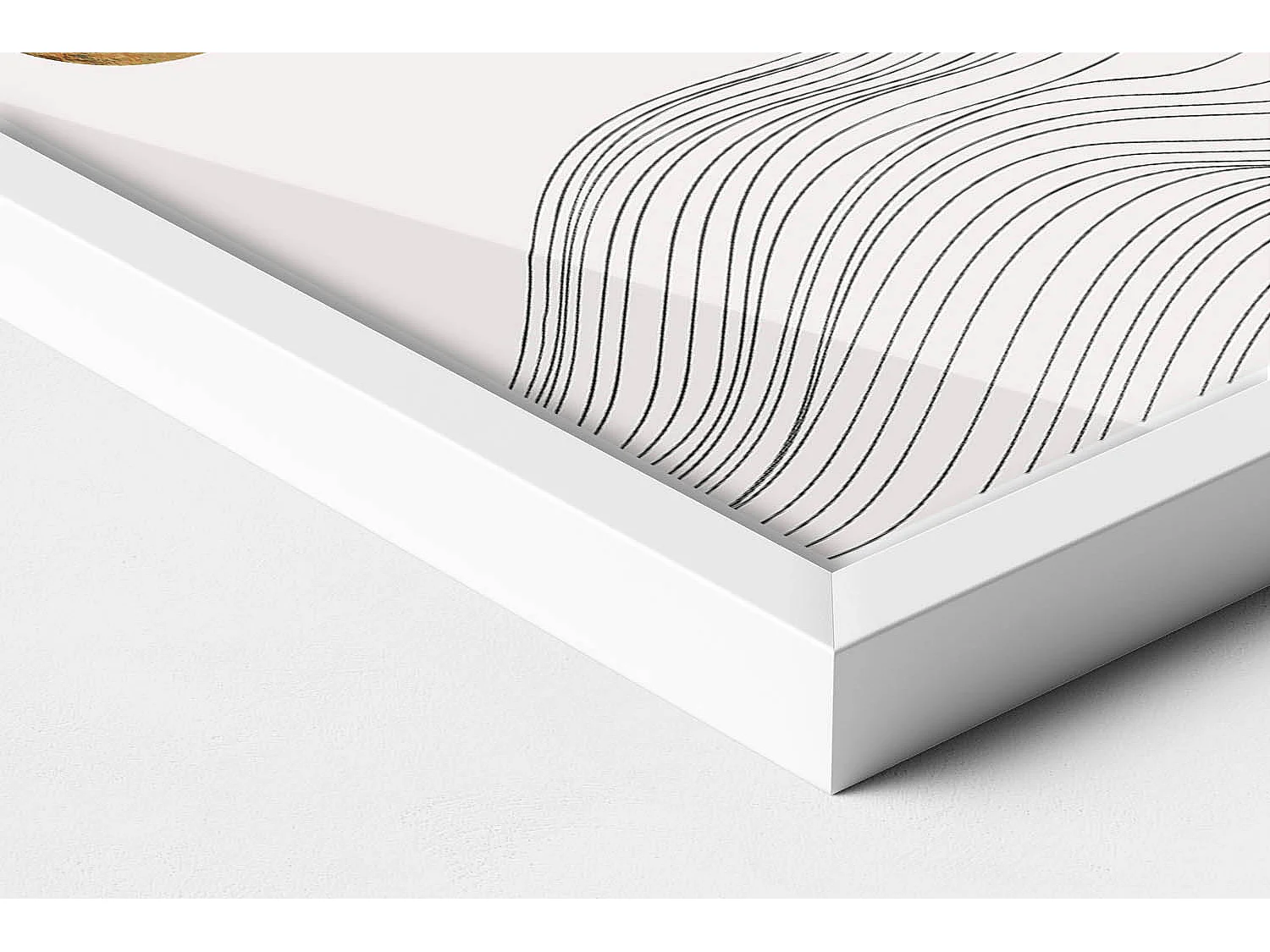 Dekoratives Gemälde mit weißem Rahmen, minimalistische Abstraktion mit goldenen Details, 20 x 30 cm – perfekt für das Wohn- oder Schlafzimmer