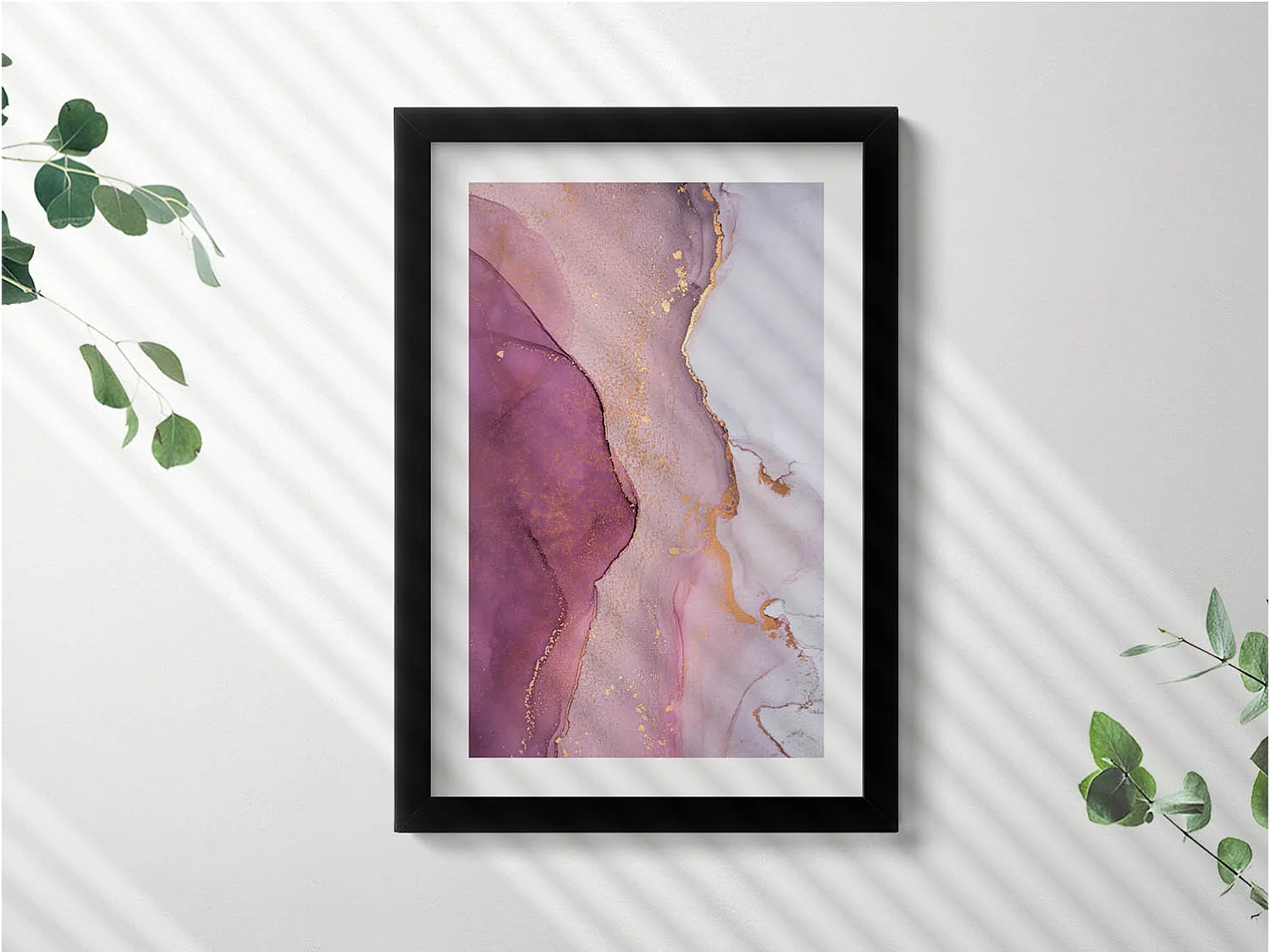 Dekoratives Gemälde mit schwarzem Rahmen, fließende und zarte Abstraktion, 20 x 30 cm – perfekt für das Wohn- oder Schlafzimmer