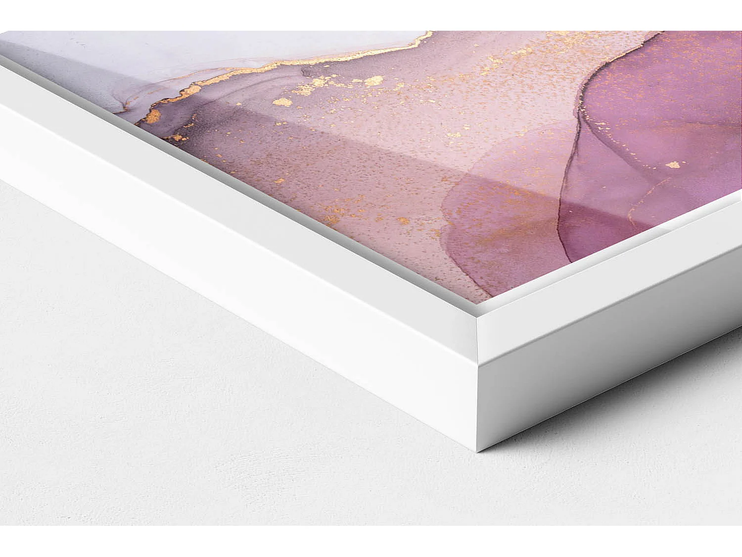 Cuadro decorativo con marco blanco, Abstracción rosa con dorado 30 x 20 cm - Perfecto para el salón o el dormitorio