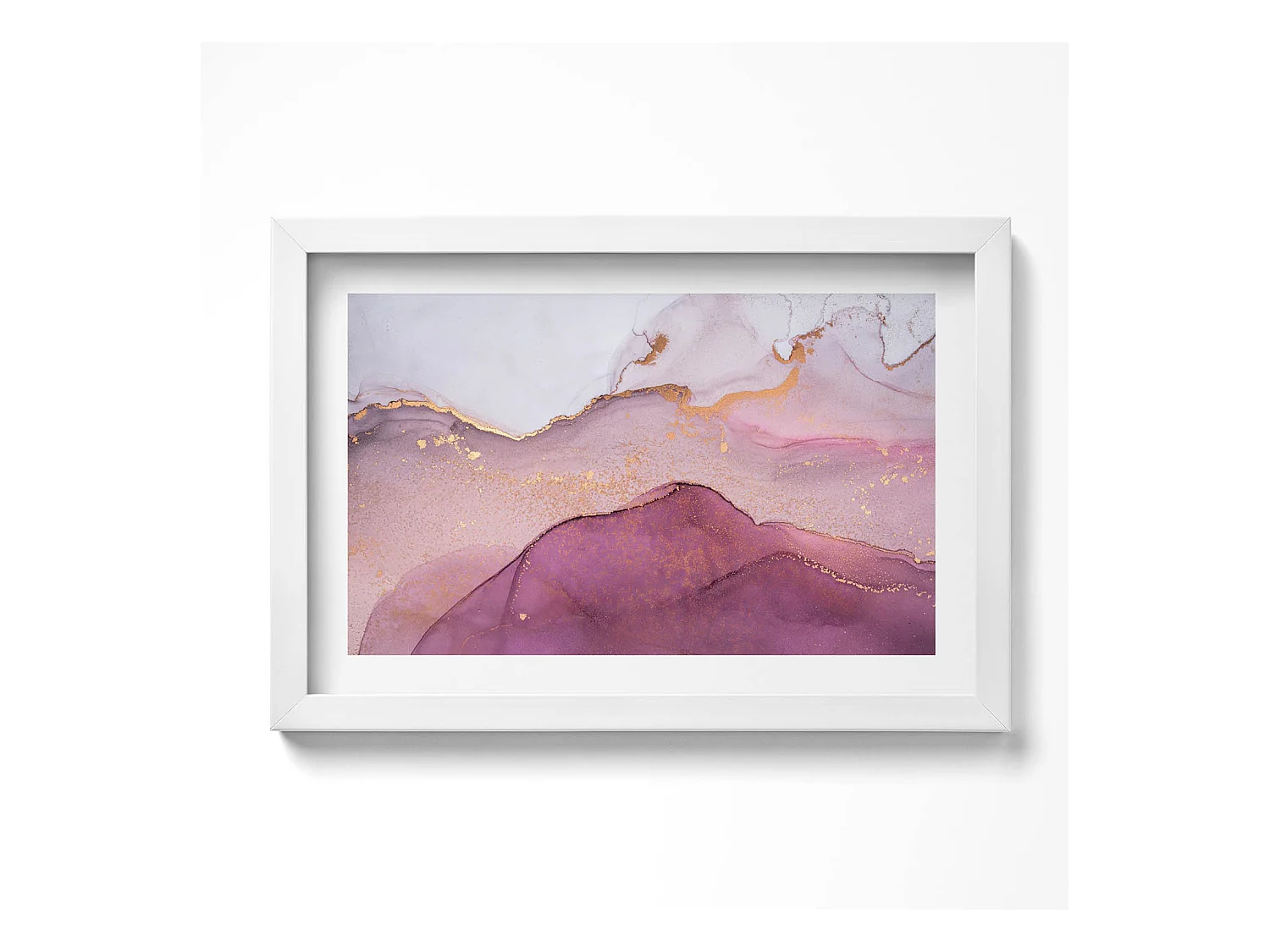 Tableau décoratif avec cadre blanc, Abstraction rose avec de l'or 30 x 20 cm – Parfait pour le salon ou la chambre