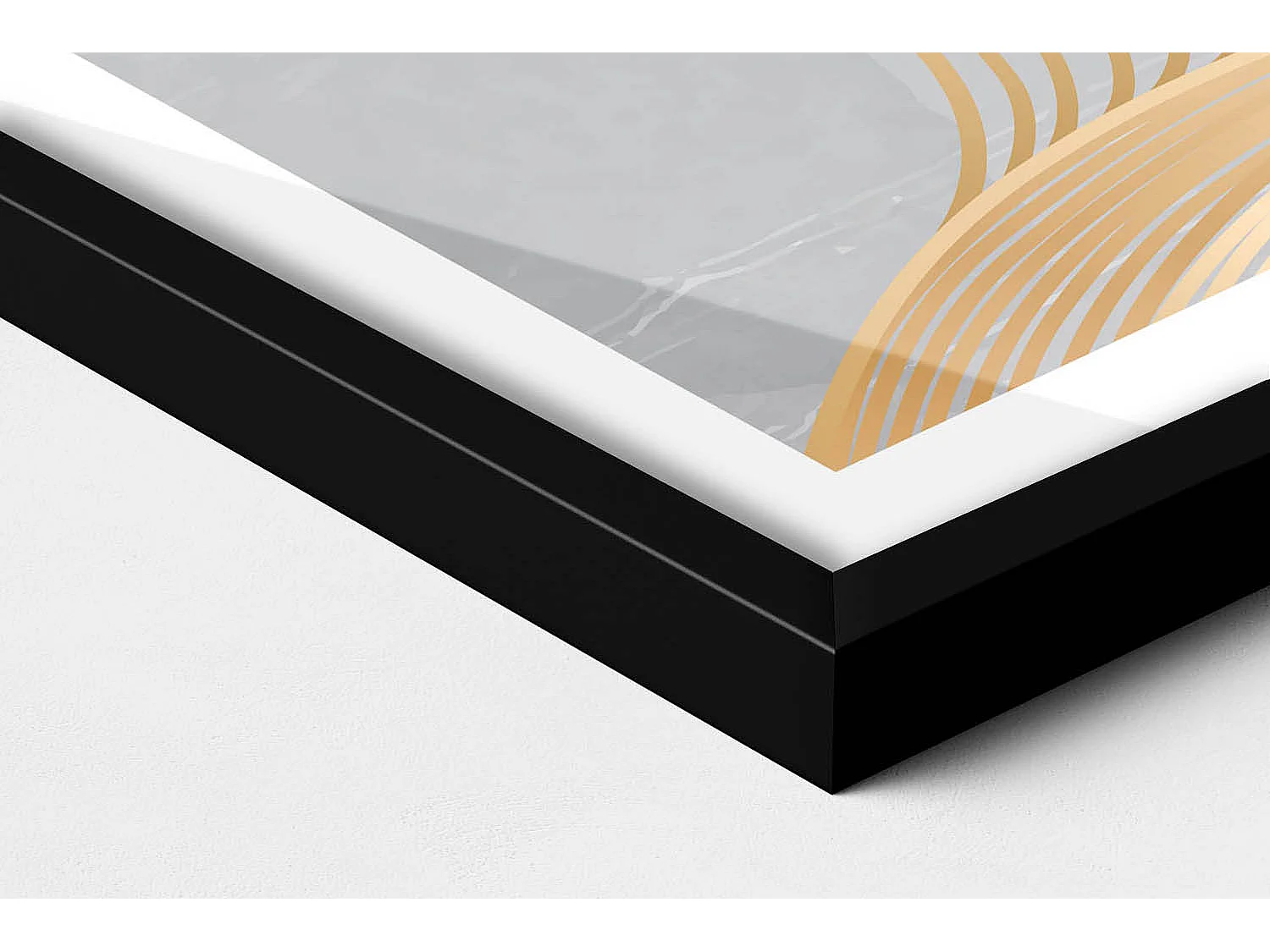 Dekoratives Gemälde mit schwarzem Rahmen, abstrakte Illustration des Mondes mit Gold 60 x 40 cm – perfekt für das Wohn- oder Schlafzimmer