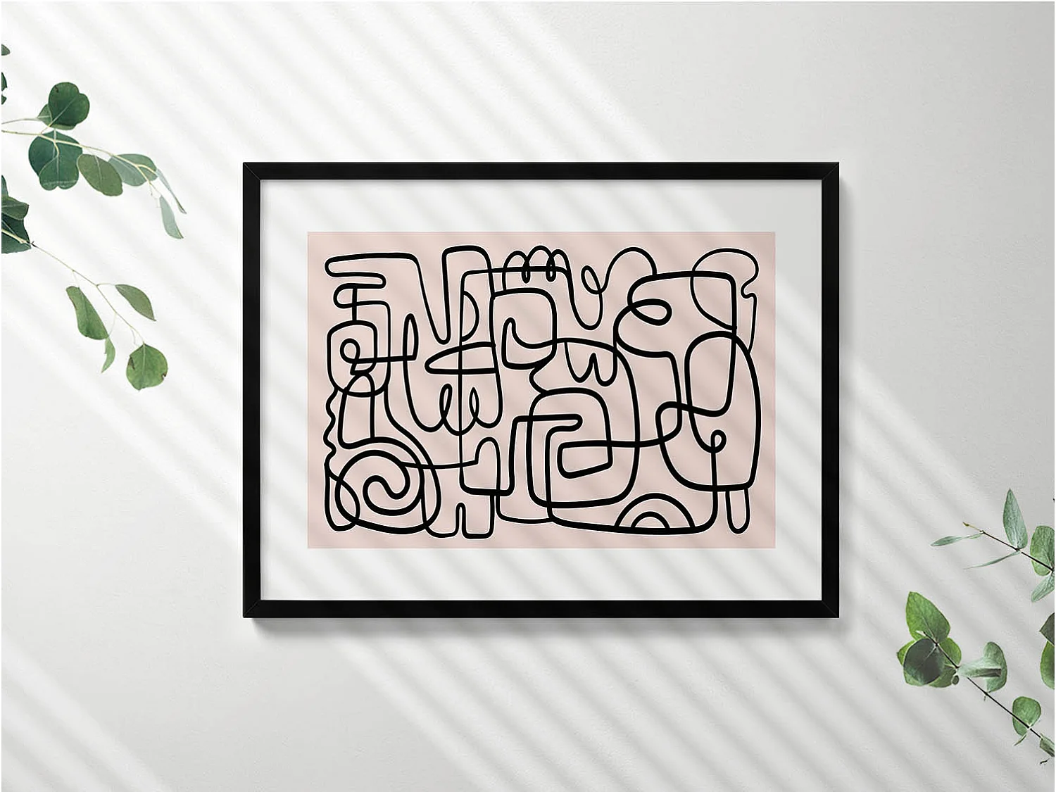 Dekoratives Gemälde mit schwarzem Rahmen, abstrakte Kunstformen 80 x 60 cm – perfekt für das Wohn- oder Schlafzimmer