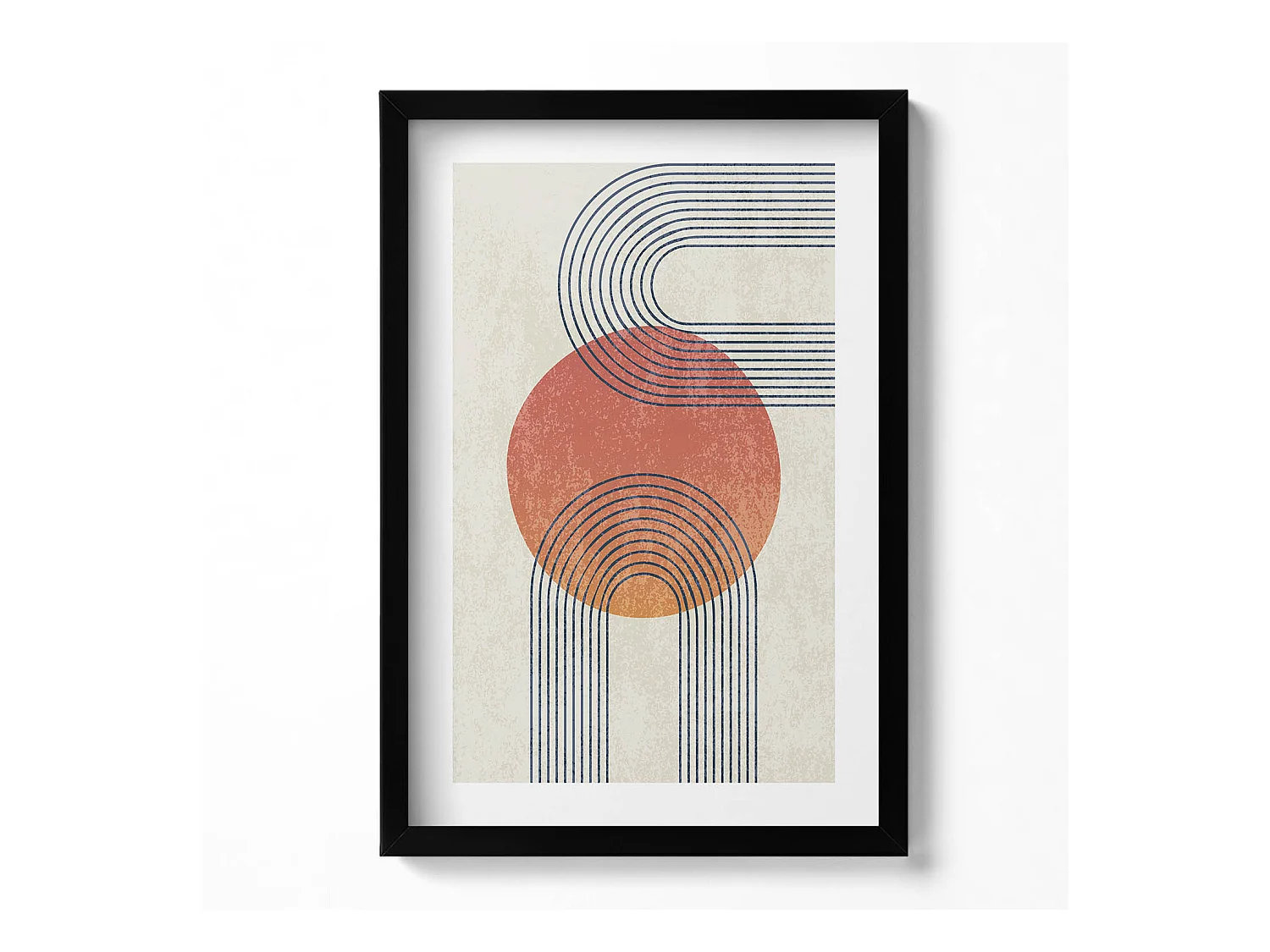 Tableau décoratif avec cadre noir, Lignes et cercle d'art moderne 40 x 60 cm– Parfait pour le salon ou la chambre
