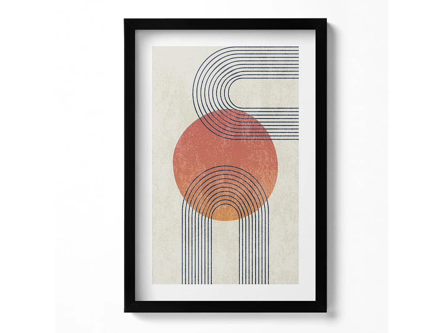 Dekoratives Gemälde mit schwarzem Rahmen, Linien und Kreis moderner Kunst 40 x 60 cm – Perfekt für das Wohn- oder Schlafzimmer