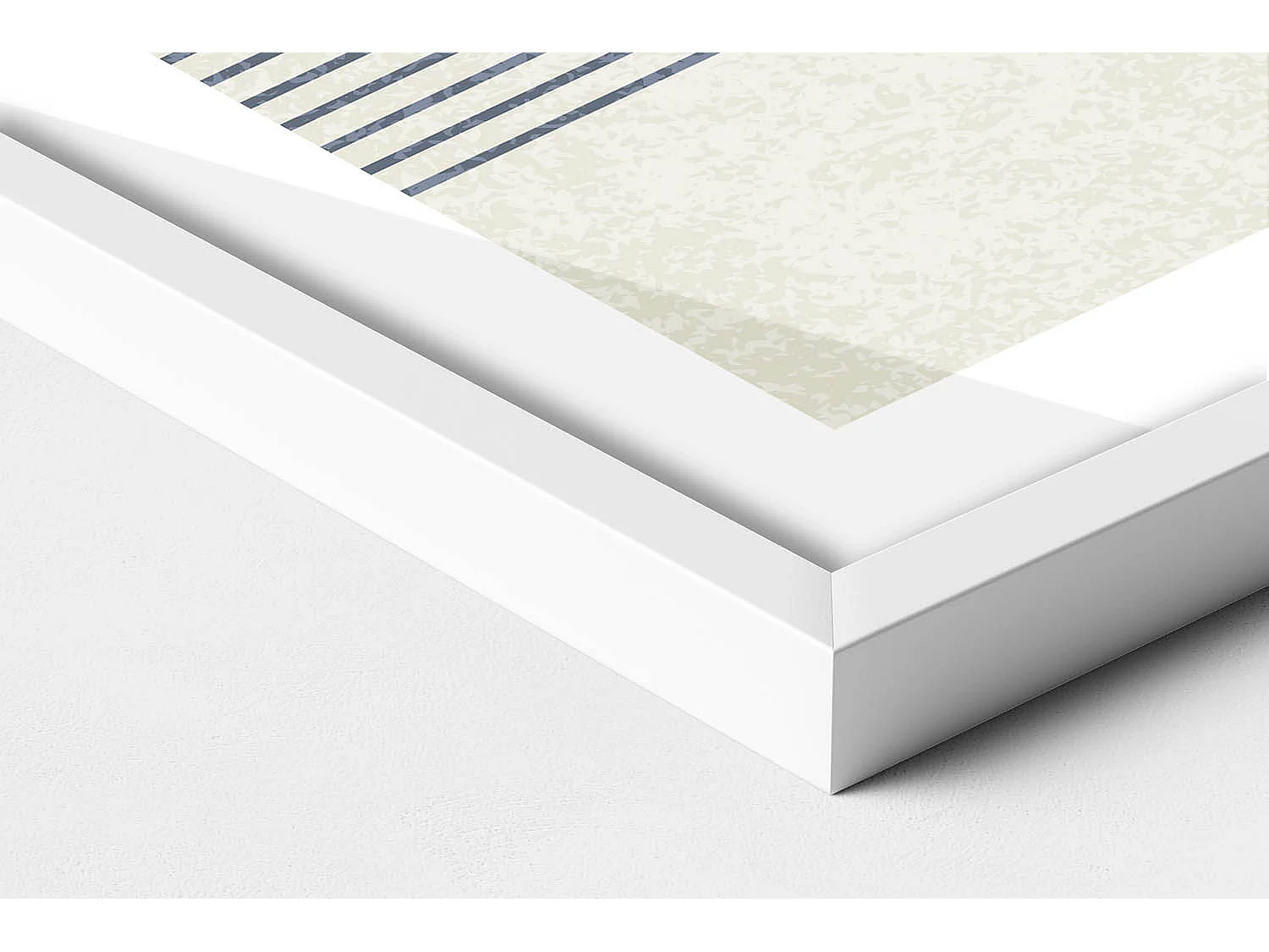 Decoratief schilderij met witte lijst, Lijnen en cirkel van moderne kunst 70 x 50 cm – Perfect voor de woon- of slaapkamer