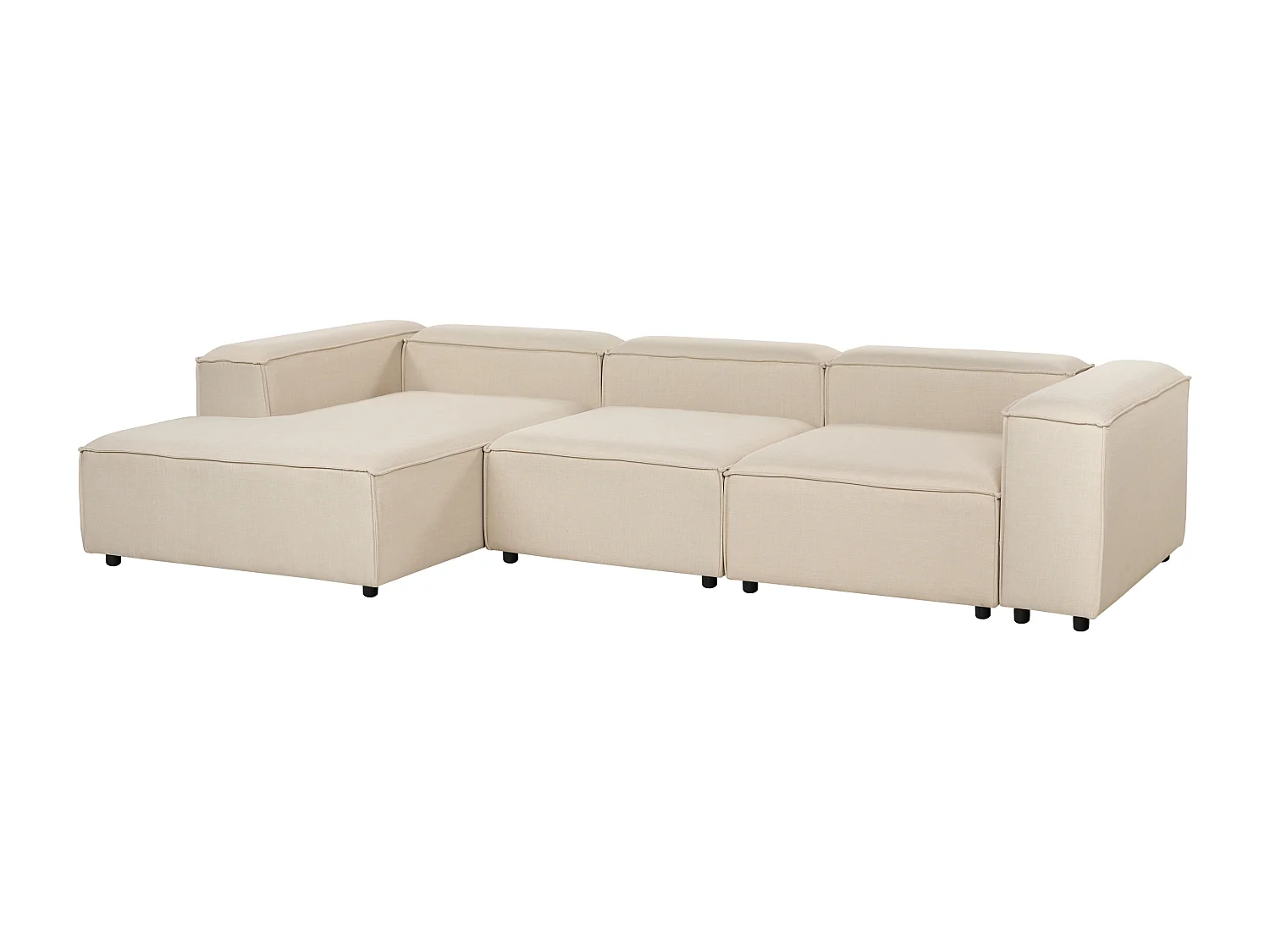 Canapé d'Angle à gauche Modulaire 4 Places Pieds Noirs Rembourré en Tissu Beige Ardal