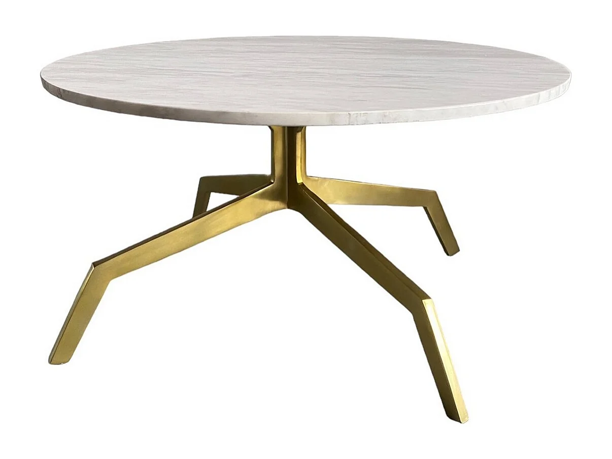 ARAL - Table Basse en Marbre Blanc avec Pieds Dorés