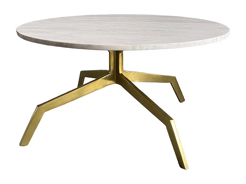 ARAL - Table Basse en Marbre Blanc avec Pieds Dorés