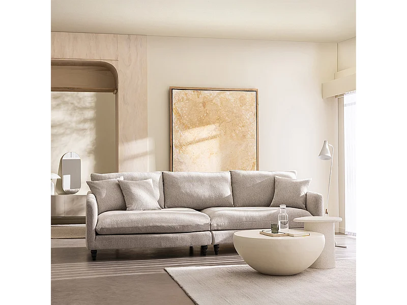 Farrah - Canapé d'angle gauche convertible 5 places en tissu - Naturel