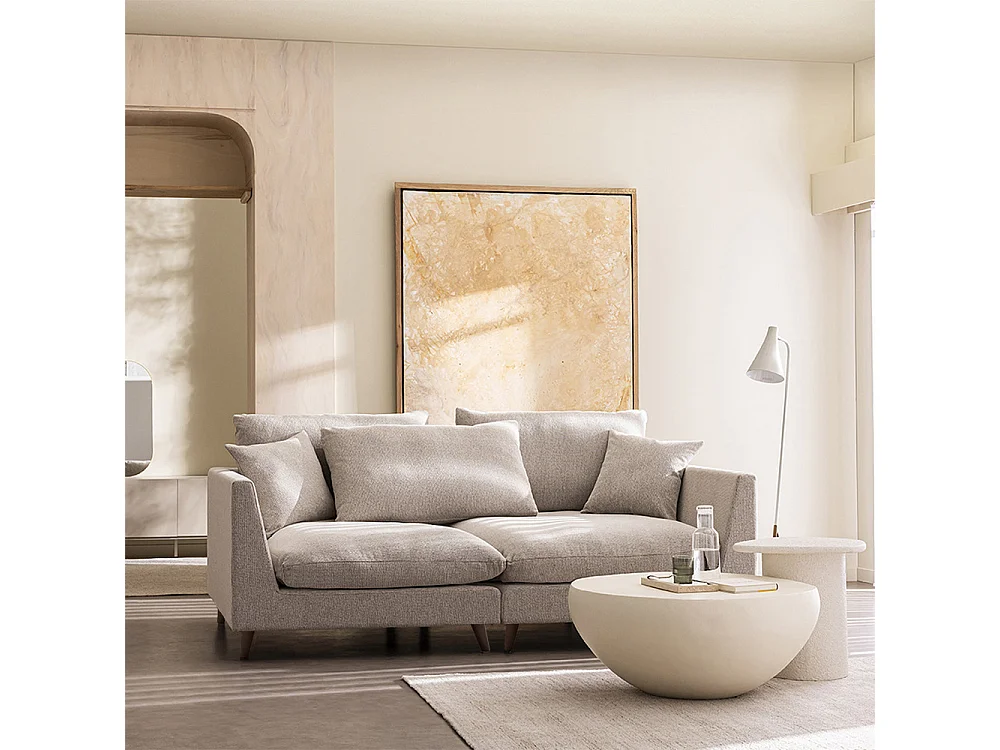 Farrah - Canapé d'angle gauche convertible 5 places en tissu - Naturel