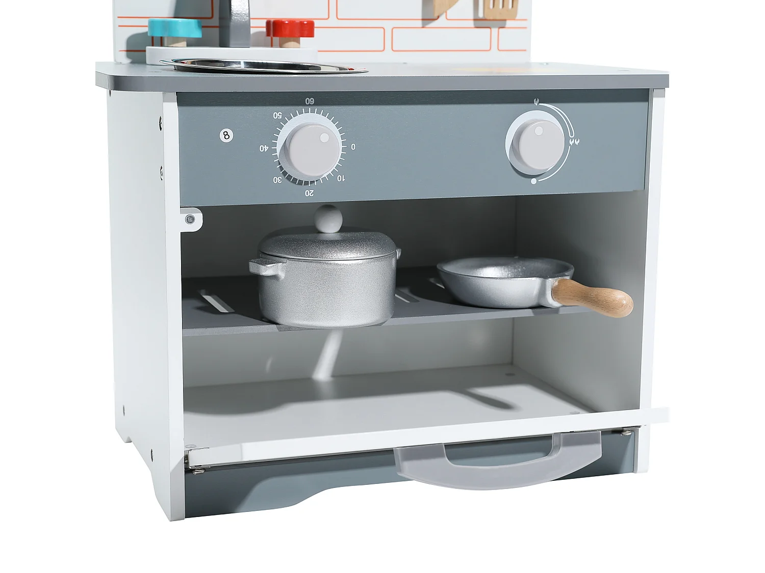Multifunctionele kinderkeuken - ORYXEARTH - 40x24,5x50cm - Hout - Spatels en pannen - Grijs