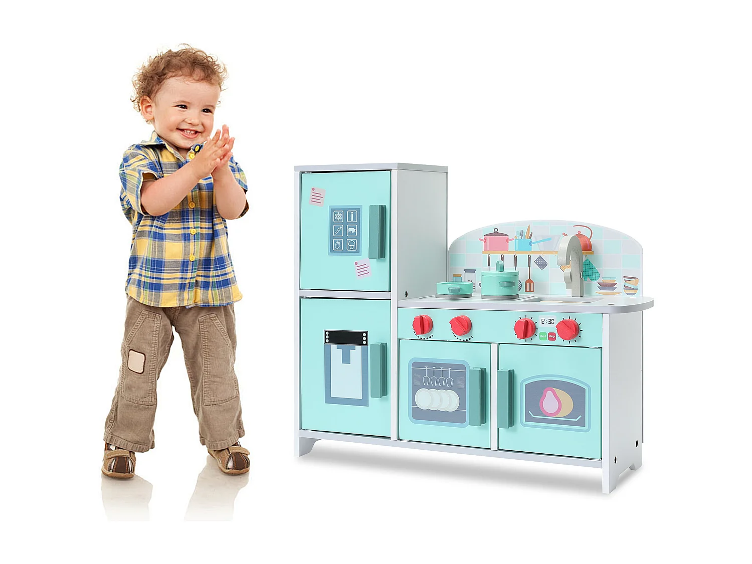 ORYXEARTH 5-in-1 multifunctionele kinderkeuken - Groen - 47,8 x 17 x 40,3 cm - 3,35 kg - Hout