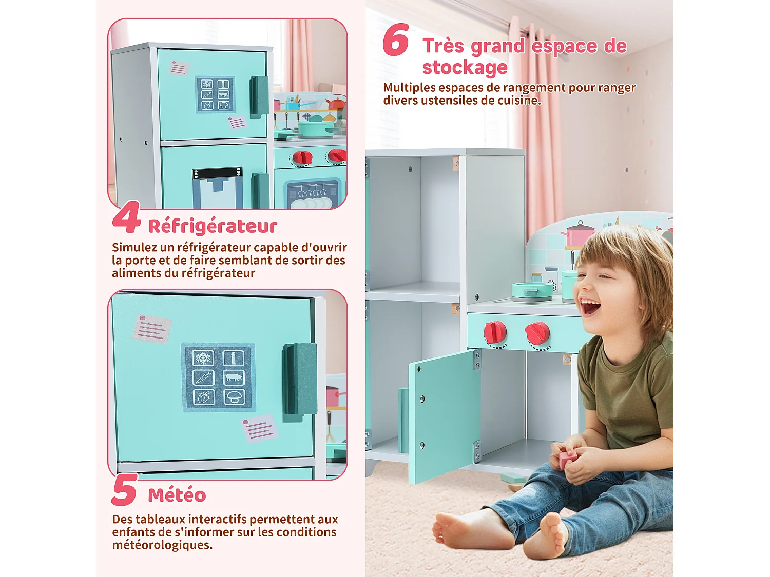 ORYXEARTH 5-in-1 multifunctionele kinderkeuken - Groen - 47,8 x 17 x 40,3 cm - 3,35 kg - Hout