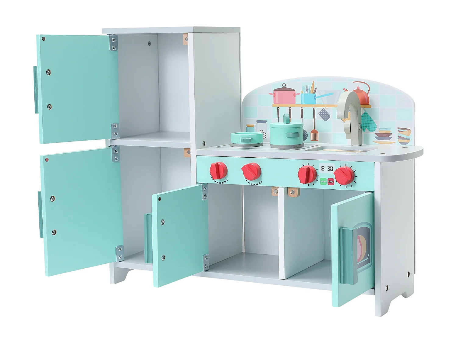 Cuisine Enfant Multifonctionnelle 5 en 1 - ORYXEARTH - Vert - 47.8x17x40.3cm - 3,35kg - Bois