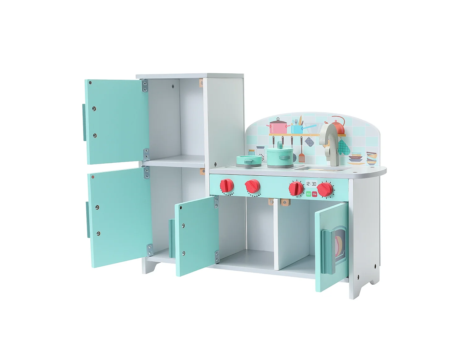 Cuisine Enfant Multifonctionnelle 5 en 1 - ORYXEARTH - Vert - 47.8x17x40.3cm - 3,35kg - Bois