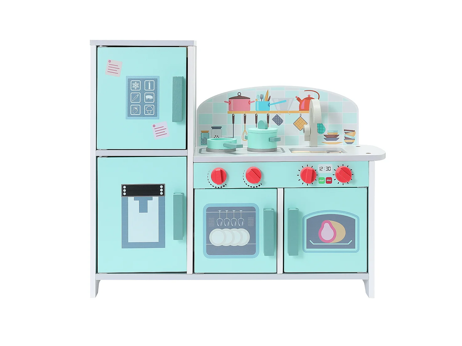 Cuisine Enfant Multifonctionnelle 5 en 1 - ORYXEARTH - Vert - 47.8x17x40.3cm - 3,35kg - Bois